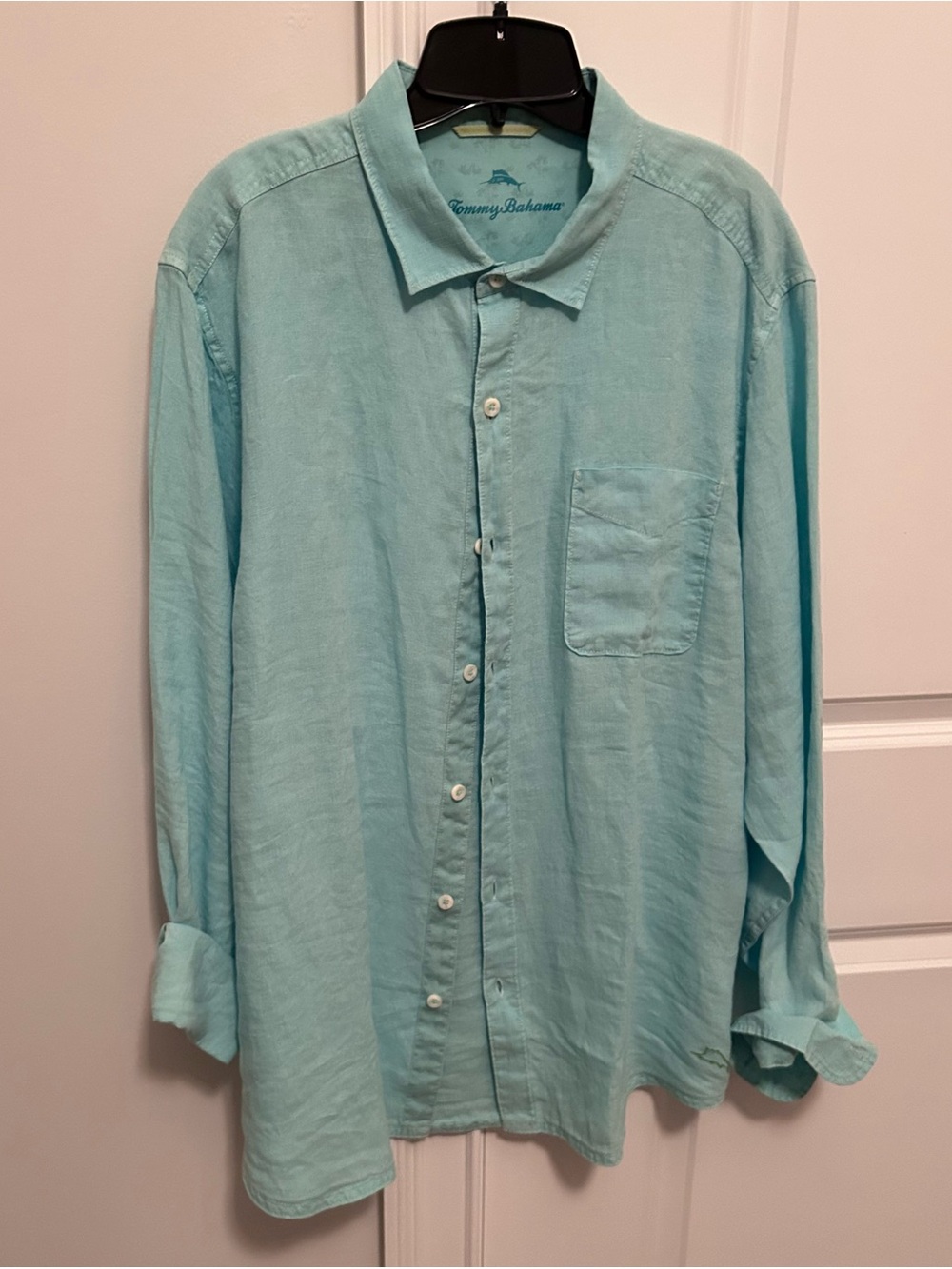 Men’s Tommy Bahama Light Aqua Linen Button-Down Shirt